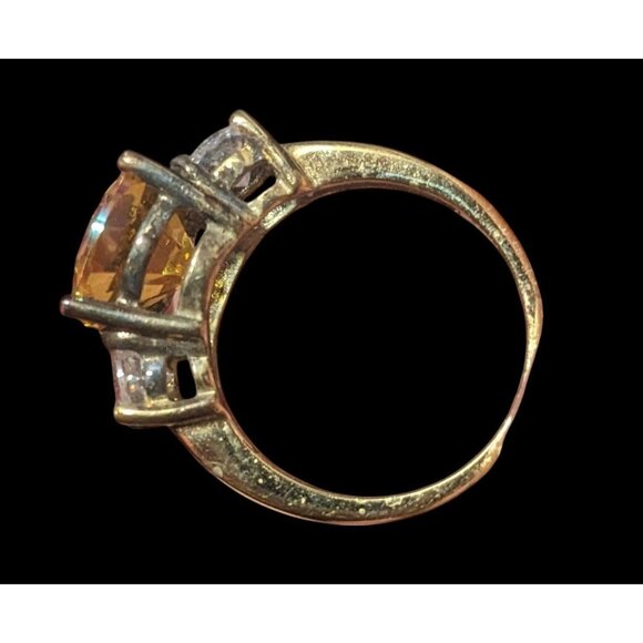 Brilliant Three Stone Sterling Silver Gold Tone Plated Engagement Ring Size 7 - Picture 3 of 16